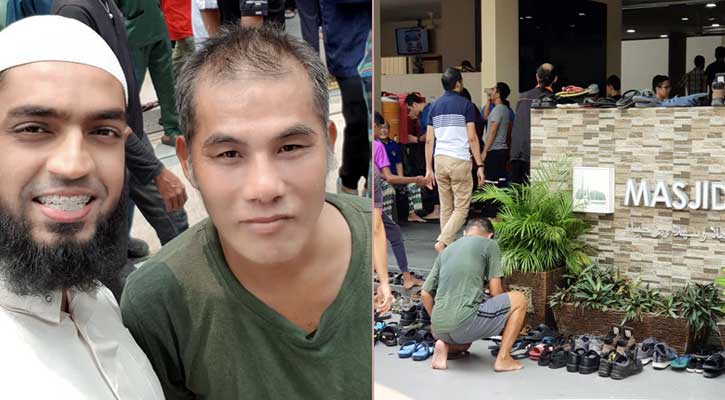 মুসল্লিদের জুতা পরিপাটি করে প্রশান্তি পান আঙ্কেল স্টিভেন