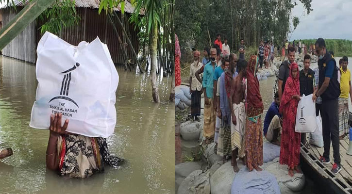 বন্যার্তদের মুখে হাসি ফোটাতে সাকিবের নিরন্তর প্রচেষ্টা