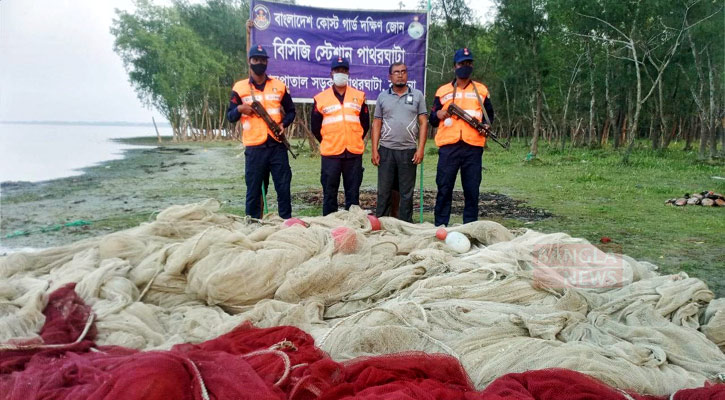 বিষখালী নদী থেকে ২ লাখ মিটার জাল জব্দ