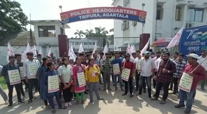 ত্রিপুরা পুলিশের প্রধান কার্যালয় ঘেরাও করে বিক্ষোভ ২ ছাত্র সংগঠনের 