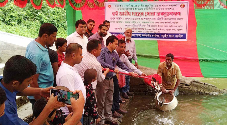 নড়াইলে মাছের  পোনা অবমুক্ত