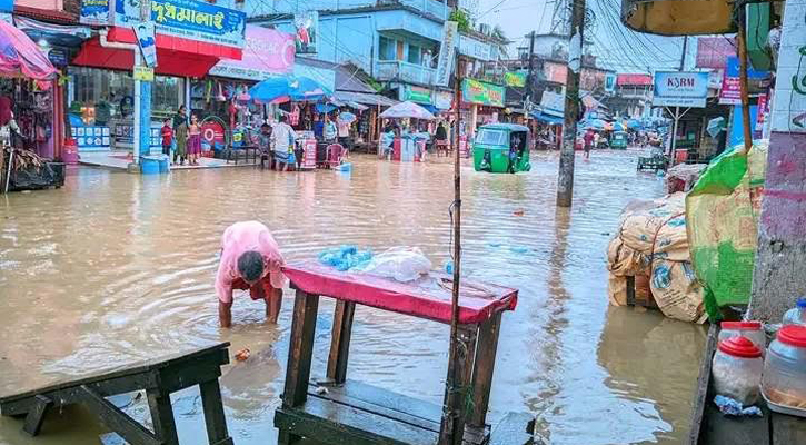 উজানের ঢল ও ভারী বর্ষণে সিলেটে ফের বন্যা