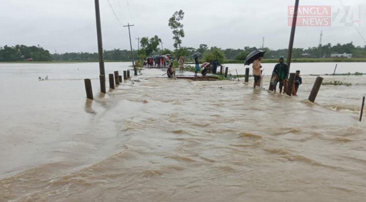 উজান থেকে নেমে আসা ঢলে কমলগঞ্জে লক্ষাধিক মানুষ পানিবন্দি