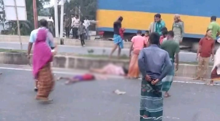শিবগঞ্জে বাস চাপায় দাদি-নাতি নিহত