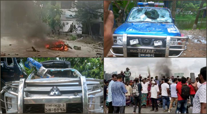 ভাঙ্গায় তাণ্ডব: পুলিশের ৮ গাড়ি ও ১৯ মোটরসাইকেল ভাঙচুর
